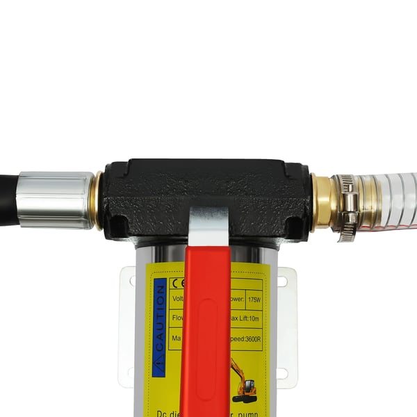 Diesel overføringspumpe - 12V 500W - 45 l/min - selvsugende - 3500 rpm - tankpistol med slange - bærbar - 25×18×11 cm - Sort