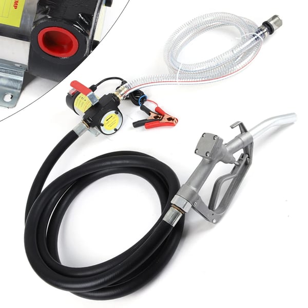 Diesel overføringspumpe - 12V 500W - 45 l/min - selvsugende - 3500 rpm - tankpistol med slange - bærbar - 25×18×11 cm - Sort