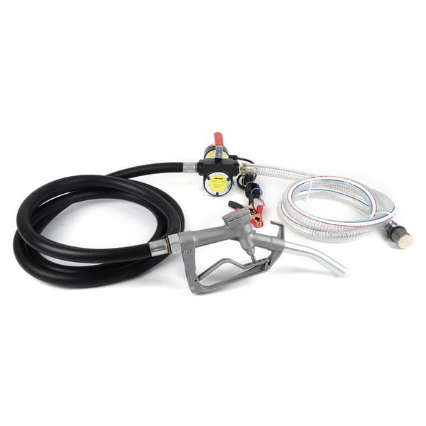 Diesel overføringspumpe - 12V 500W - 45 l/min - selvsugende - 3500 rpm - tankpistol med slange - bærbar - 25×18×11 cm - Sort