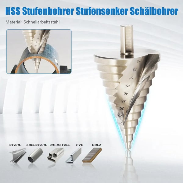 HSS Trinborsæt - Keglebor - 6–60 mm - Til rustfrit stål, metal, træ, plast