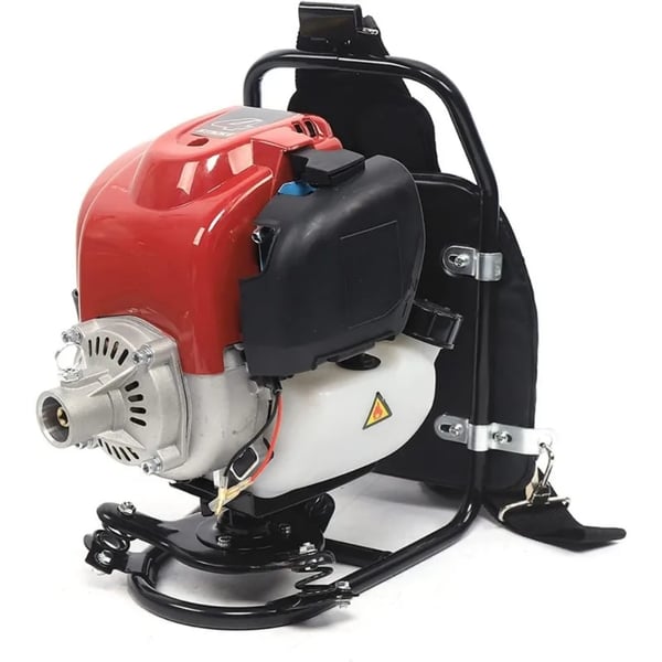 Bensindriven ogrästrimmer, 4‑takts ryggsäckmodell, 35,4 cc 1 kW 4500–8500 rpm, orange