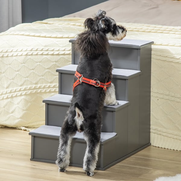 Hundtrappa - Husdjurstrappa - 4 Steg - Vadderad - 40x59x54,2 cm - Grå