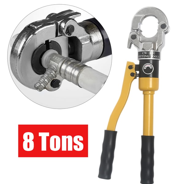 Hydraulinen PEX-putkipuristin - Puristustyökalu CW-1632 - 8 t - TH-leuat 16/20/25/32 mm - PEX/komposiitti/PB - Mukana työkalulaatikko - Keltainen
