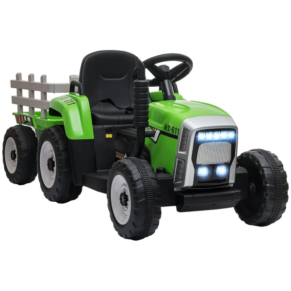 Elektrisk barntraktor med släp - Åkfordon - För 3–6 år - 136,5×50×52,5 cm - Grön