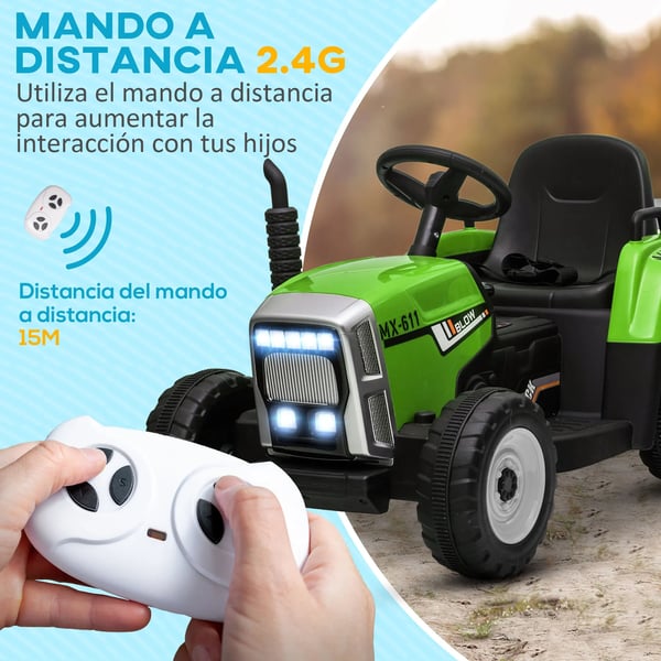 Elektrisk barntraktor med släp - Åkfordon - För 3–6 år - 136,5×50×52,5 cm - Grön