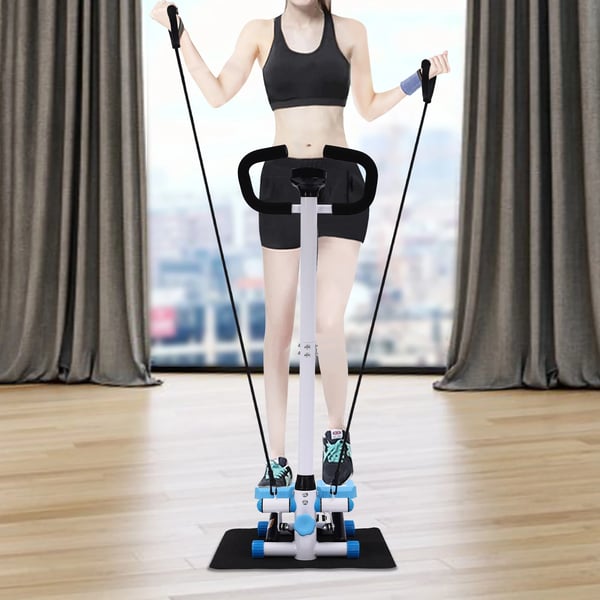 Twist Stepper - Vertikal stepmaskine - Med håndtag - Modstandsbånd - Justerbar højde - Maks 150 kg - Blå