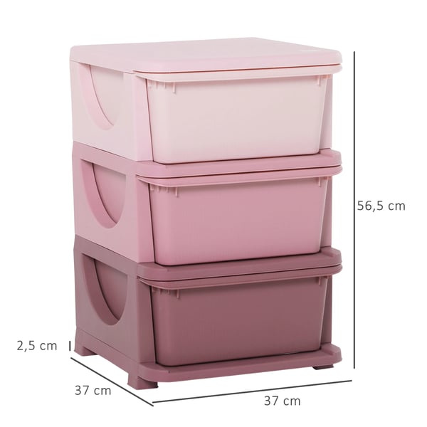 Barnförvaring - Förvaringstorn - 3 Lådor - 37×37×56,5 cm - Från 3 År - Rosa