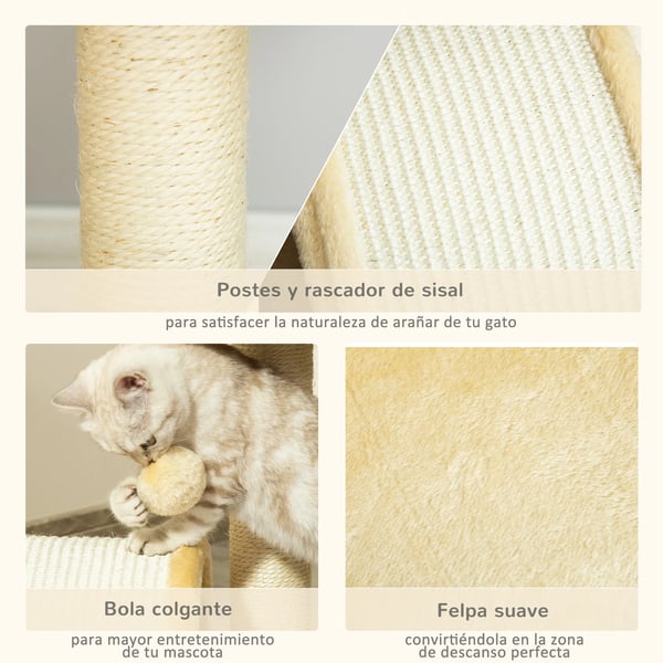 Kattträd - Klösträd - 2 Nivåer - Trä - Klöspelare - Klösbräda - Beige