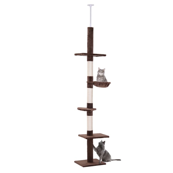 Kattklösträd - Golv till tak - Justerbar 230–260 cm - 5 nivåer - Trä - Svart