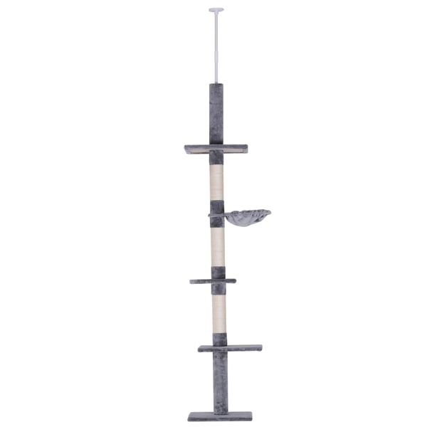Klösträd från golv till tak - Kattträd - Justerbar höjd 230–260 cm - 5 nivåer - Trä - Grå