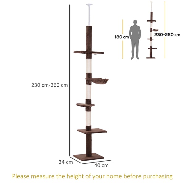 Kattklösträd - Golv till tak - Justerbar 230–260 cm - 5 nivåer - Trä - Svart