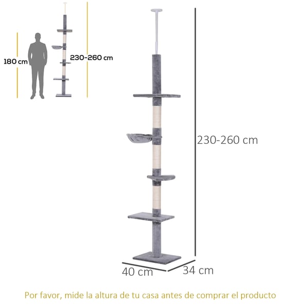 Kattklösträd - Golv till tak - Justerbar 230–260 cm - 5 nivåer - Trä - Svart