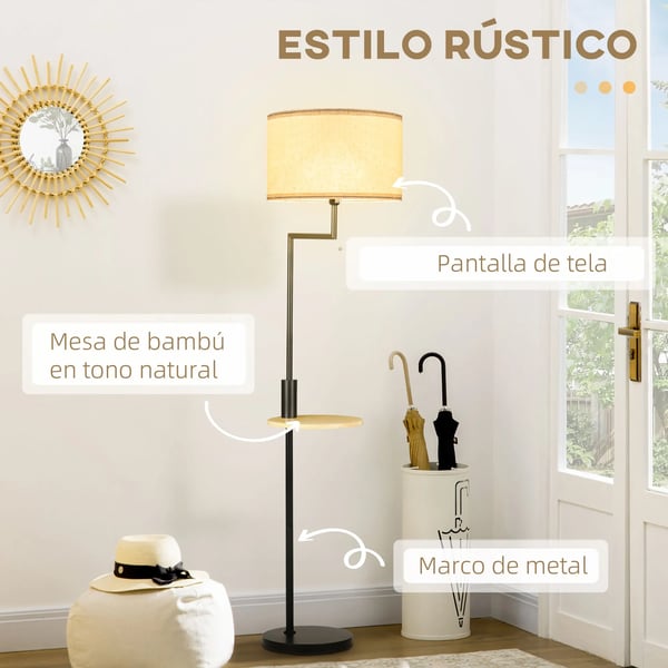 Golvlampa - E27 - Linneskärm - Ø 40 x 168 cm - Max 40 W - Nätström