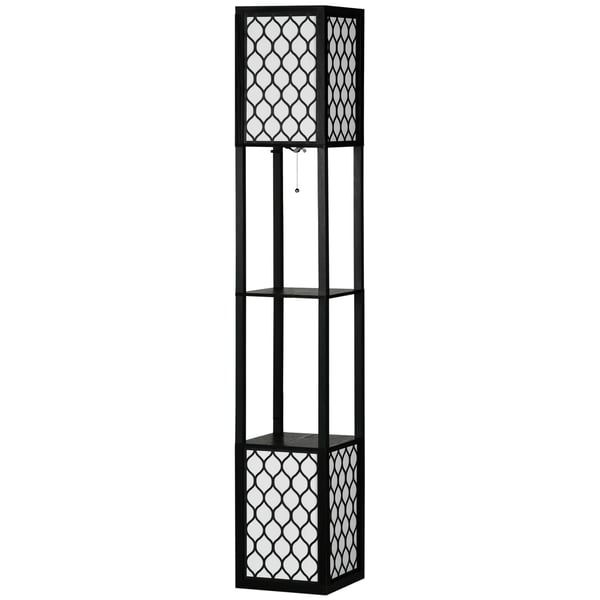 Golvlampa med hyllor i trä - Golvlampa - E27-sockel - Max 40 W - 26×26×156 cm - AC