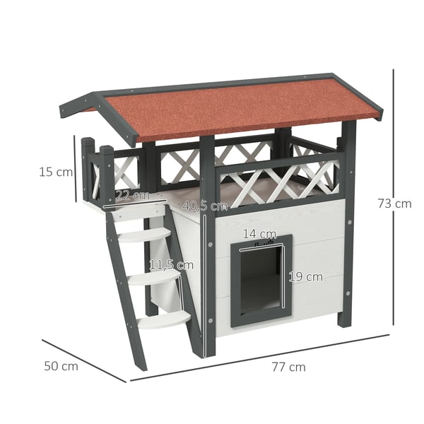 Kattkoja i trä - Katthus - 77×50×73 cm - Takpapp - Vit Stege - För Katter
