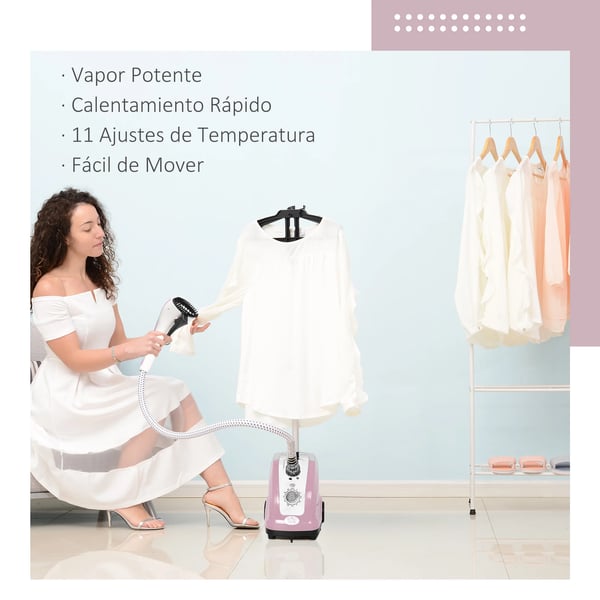 Klädsteamer - Vertikalt ångstrykjärn - 1600–2000 W - 1,4 l vattentank - Justerbar temperatur - Rosa