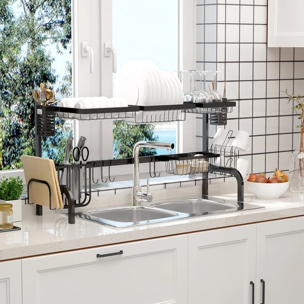 Diskställ - Torkställ för diskho - 2-Nivåer - Stål - 100×30×52,5 cm - Svart