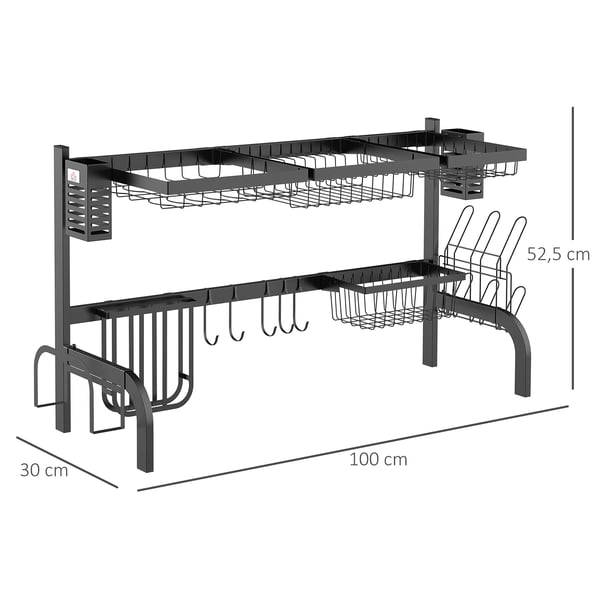 Diskställ - Torkställ för diskho - 2-Nivåer - Stål - 100×30×52,5 cm - Svart
