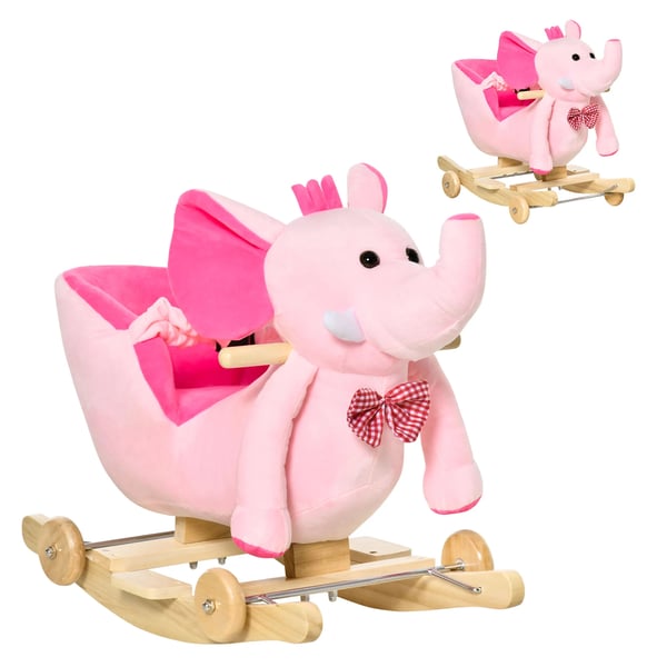 Gunghäst - Åkleksak - Elefantformade hjul - 60 x 35 x 45 cm - Rosa