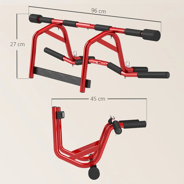 Klimmstång / Pull-up bar - Multifunktionell - Maxbelastning 150 kg - Styrketräning - Ryggträning - Röd