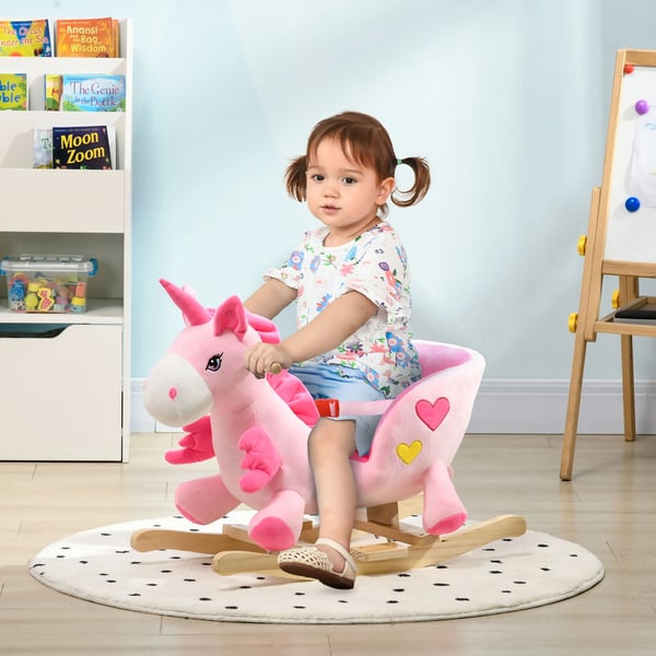 Enhörningsformad Gunghäst - Ride-on Babyleksak - För Bebisar/Småbarn - Mått 65×35×45 cm - Rosa