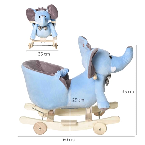 Gungelefant - Ride-On med hjul - 60 x 35 x 45 cm - Blå
