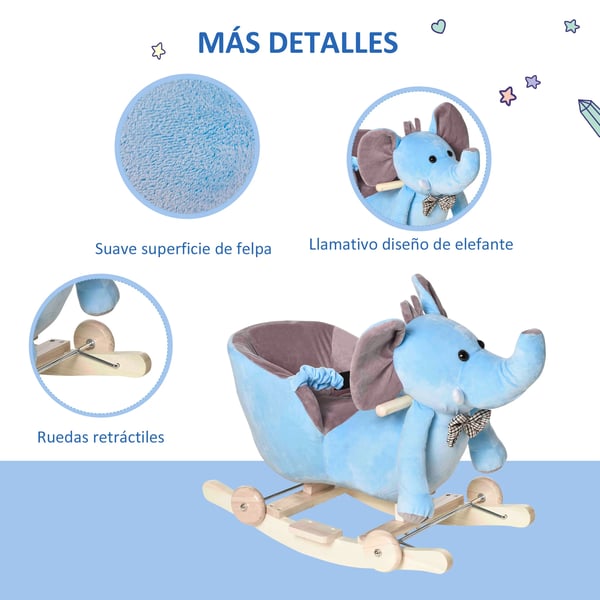 Gungelefant - Ride-On med hjul - 60 x 35 x 45 cm - Blå