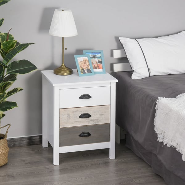 Sängbord - Nattduksbord - 3 lådor - 50×38×65 cm - Modern marockansk stil - Vit