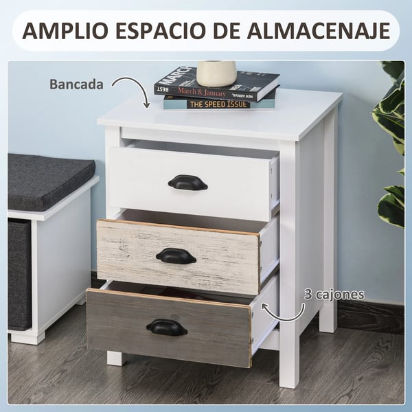 Sängbord - Nattduksbord - 3 lådor - 50×38×65 cm - Modern marockansk stil - Vit