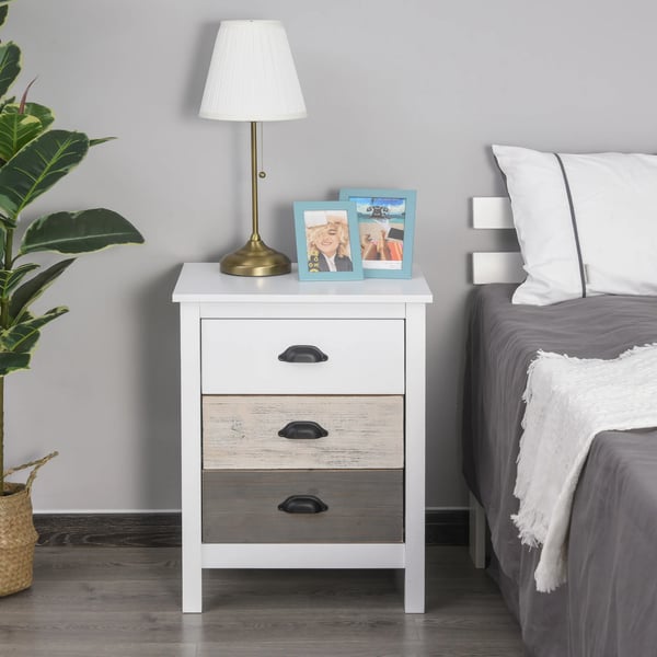 Sängbord - Nattduksbord - 3 lådor - 50×38×65 cm - Modern marockansk stil - Vit