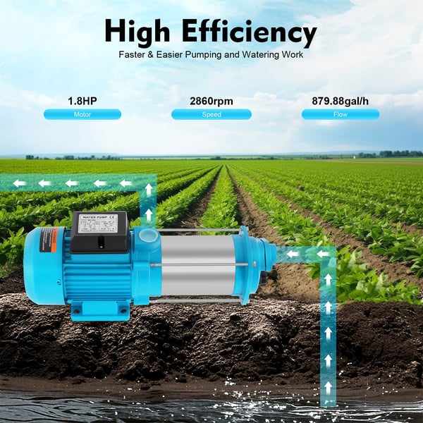 Sähköinen Vesipumppu - Keskipakopumppu - 1300 W (1,8 hv) - 4000 l/h - 230 V 50 Hz - IP44 - Max 35°C - Korkeapaine