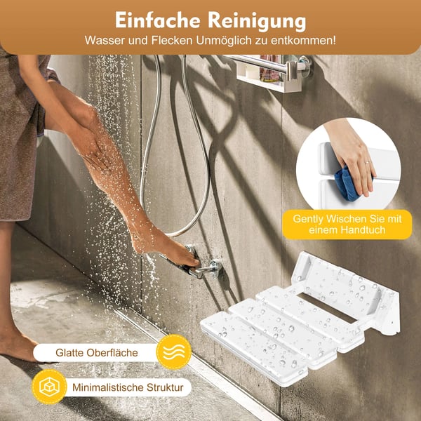 Væghængt brusestol - Foldbar badestol - Aluminiumlegering - Max 130 kg bæreevne - Foldning 90° - Uden ben - CE-certificeret