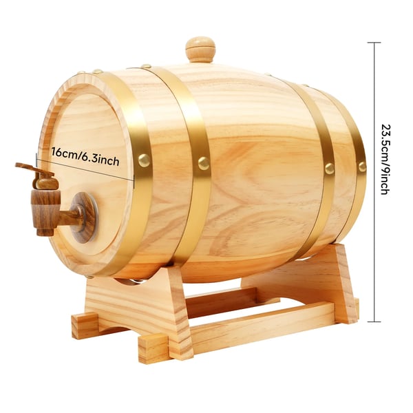 Egetræ Vinfad - Dispenser/Whiskytønde 3 l - Taphane og Stativ - Til Vin, Whisky, Bourbon, Rom - Mørk khaki