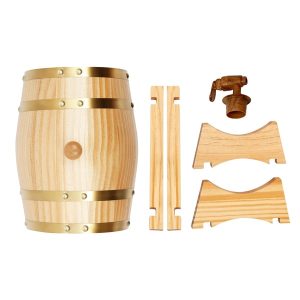 Egetræ Vinfad - Dispenser/Whiskytønde 3 l - Taphane og Stativ - Til Vin, Whisky, Bourbon, Rom - Mørk khaki