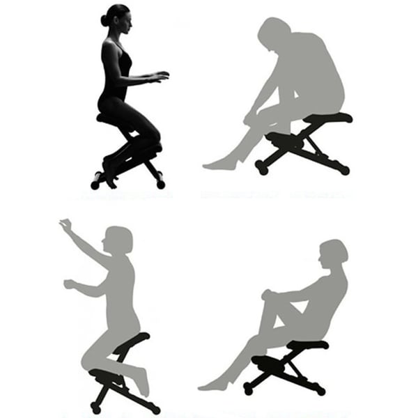 Ergonomisk knæstol - Kontorstol - Gyngende base - Tyk polstring - Stålramme - Uden hjul - Forbedrer kropsholdning - Samling kræves