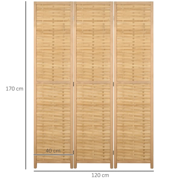 Rumsavdelare - Vikskärm - 3 Paneler - Hopfällbar - Rustik Stil - 120 x 1,8 x 170 cm - Natur