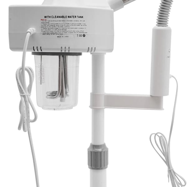 2‑i‑1 Ansigtsdamper & Forstørrelseslampe - Ozon ansigtsdamper + LED - 800 W - 5x - 680 ml - 30 min - EU 220–240 V - Hvid