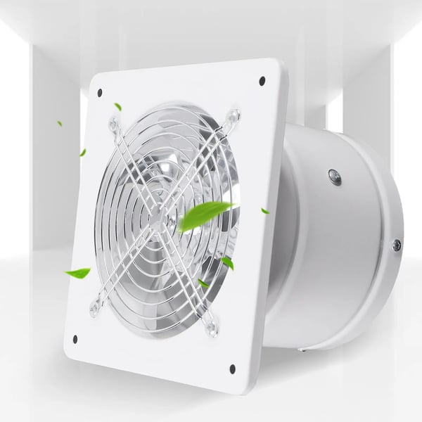 Badeværelsesventilator, vægventilator Ø150 mm, støjsvag udsugning til køkken/bad/WC, hvid