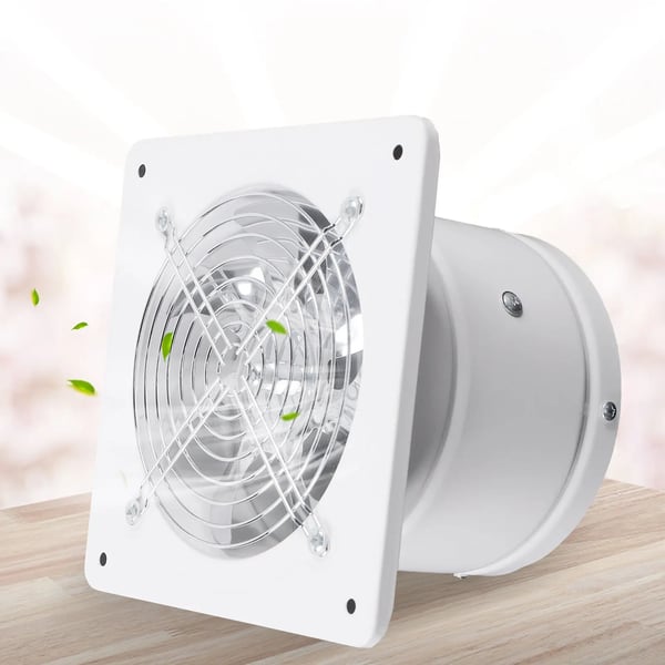 Badeværelsesventilator, vægventilator Ø150 mm, støjsvag udsugning til køkken/bad/WC, hvid