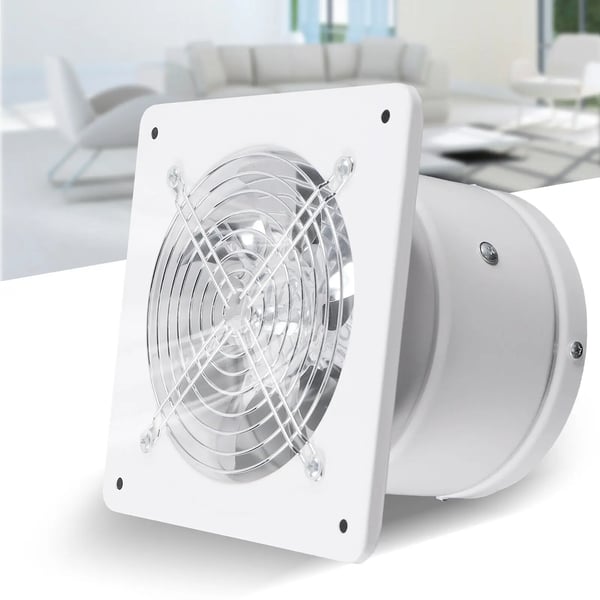 Badeværelsesventilator, vægventilator Ø150 mm, støjsvag udsugning til køkken/bad/WC, hvid