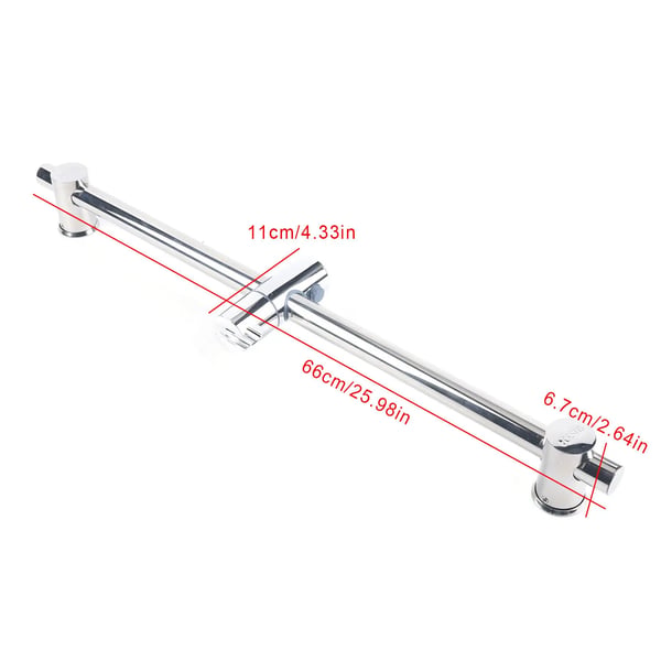 Bruseglidestang - Skruemontering - Justerbar holder til håndbruser - Rustfrit stål - 66 cm - Sølv