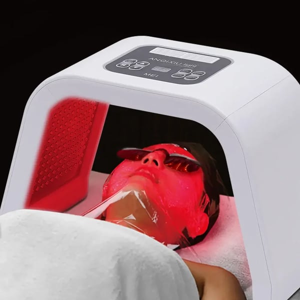 LED lysterapi ansigtsmaske - PDT 7 farver - 287 SMD LED - Tidsur 5–60 min - EU-stik - 100–240 V 50/60 Hz - Hvid