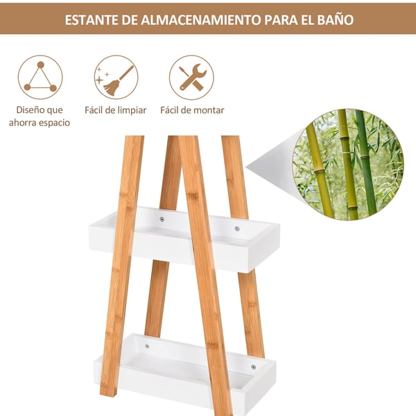 Bambu badrumshylla - Fristående hyllställ - 3 hyllplan - 30x18x81 cm - För badrum/kök/tvättstuga - Natur/Vit