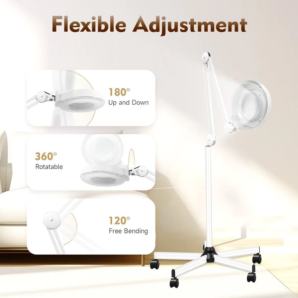 LED forstørrelseslampe 10X med lys og stativ, 22W, hvid, til skønheds- & neglesaloner, hospitaler/klinikker