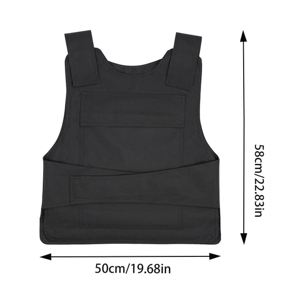Knivsikring - Stikvest med handsker - Højmanganstålplader foran/bag - Justerbar - Beskyttelse 24 J - 50×58 cm - Sæt med taske - Sort