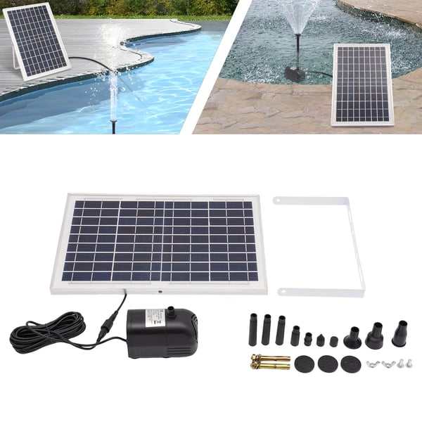 Solcelle fontænepumpe til dam/pool/akvarium - Vandpumpe Sæt - 10 W - 24 V Børsteløs - Max 1000 l/t - Dyser Medfølger - Plast - Sort