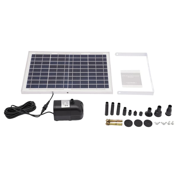 Solcelle fontænepumpe til dam/pool/akvarium - Vandpumpe Sæt - 10 W - 24 V Børsteløs - Max 1000 l/t - Dyser Medfølger - Plast - Sort