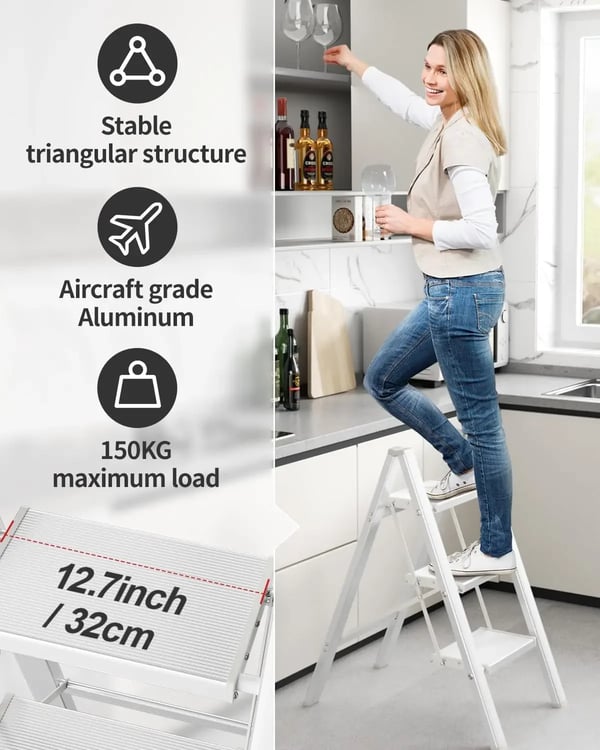 Sammenklappelig aluminiumstige, 5,1 m, brede trin, skridsikre fødder, let og bærbar, maks. 150 kg