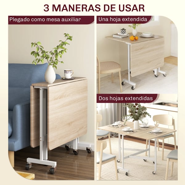 Fällbart matbord - Matsalsbord - 120×80×73 cm - För 4–6 personer - Med hjul - Modern stil - Ek/Brun