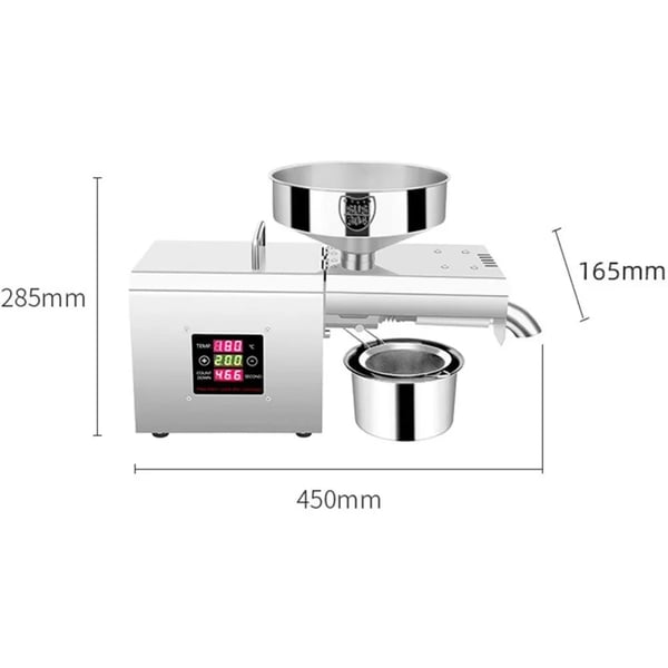 Automatisk oliepresse 610W i rustfrit stål, kold- & varmpresning, til valnødder, jordnødder, solsikkekerner